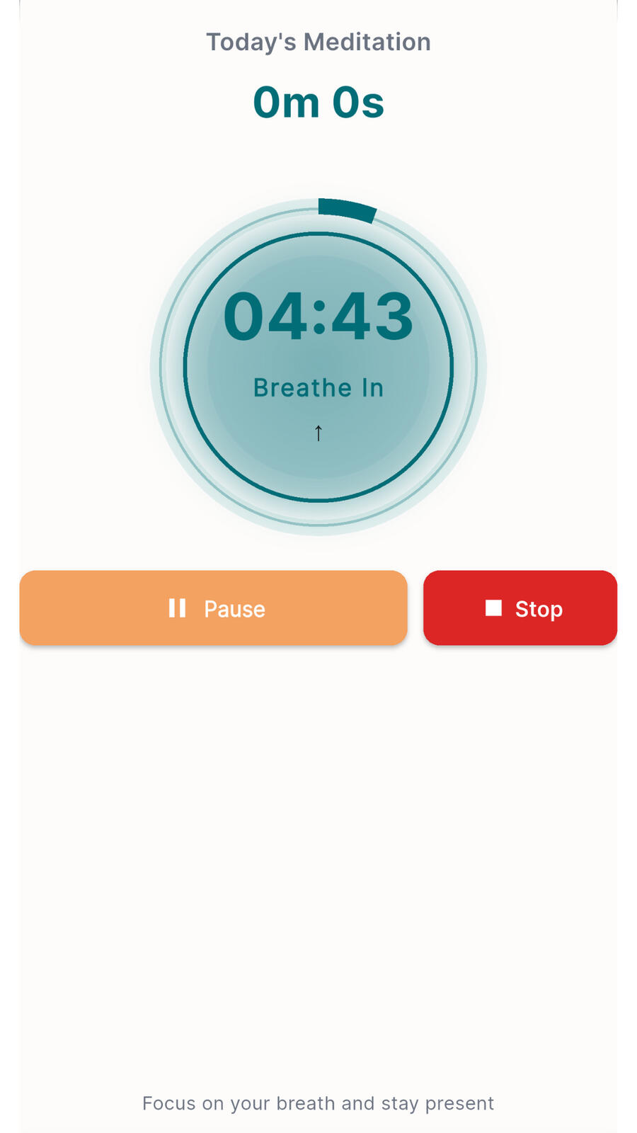 Guided Meditation Timer in Progress Meditation timer screen showing breathing guidance during an active mindfulness session