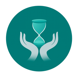 Mindful Minutes app logo featuring an hourglass held by calming hands, representing mindful time and mental wellness